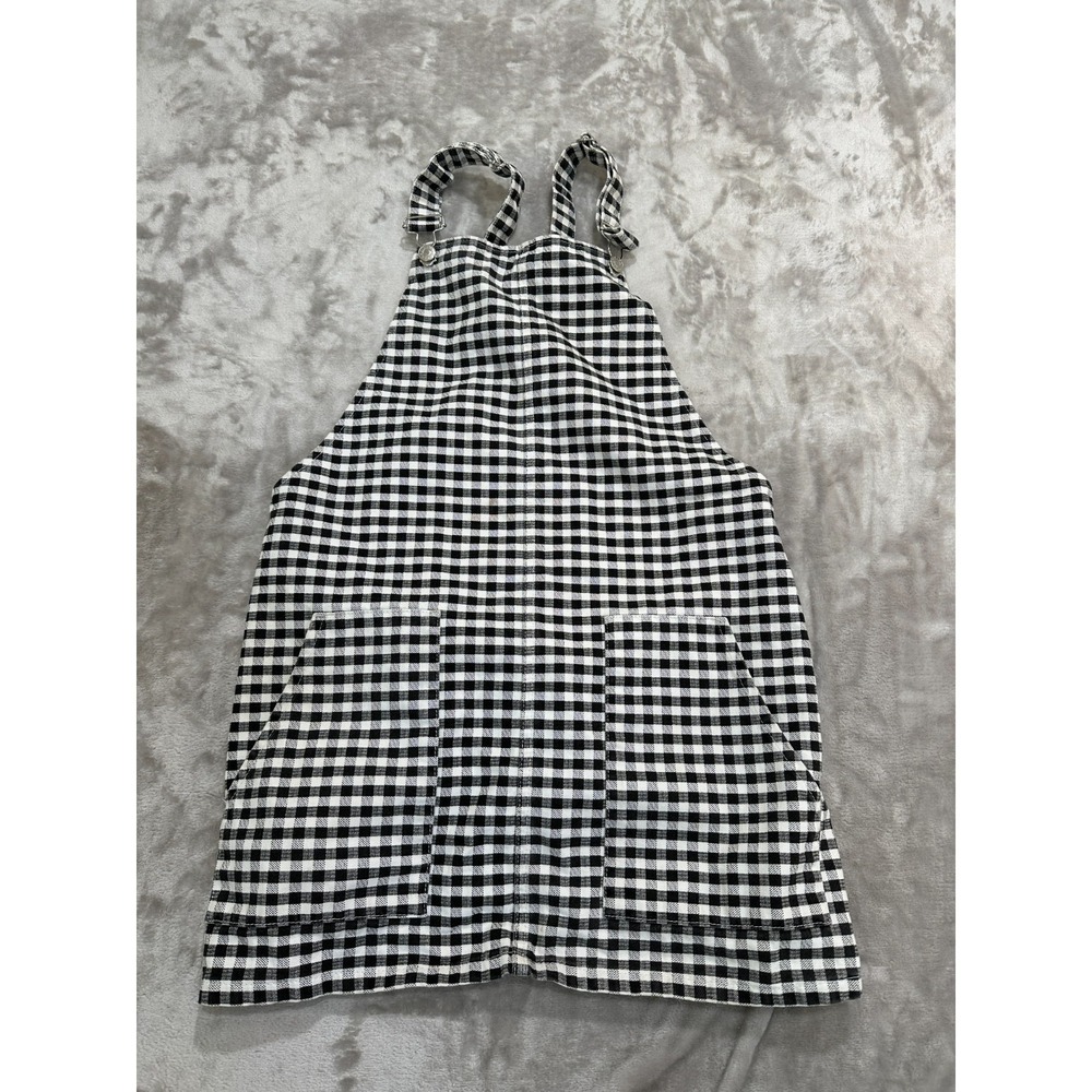 Topshop Pinafore Overall Mini Dress Womens Size‎ 6 Black White Checkered Pockets